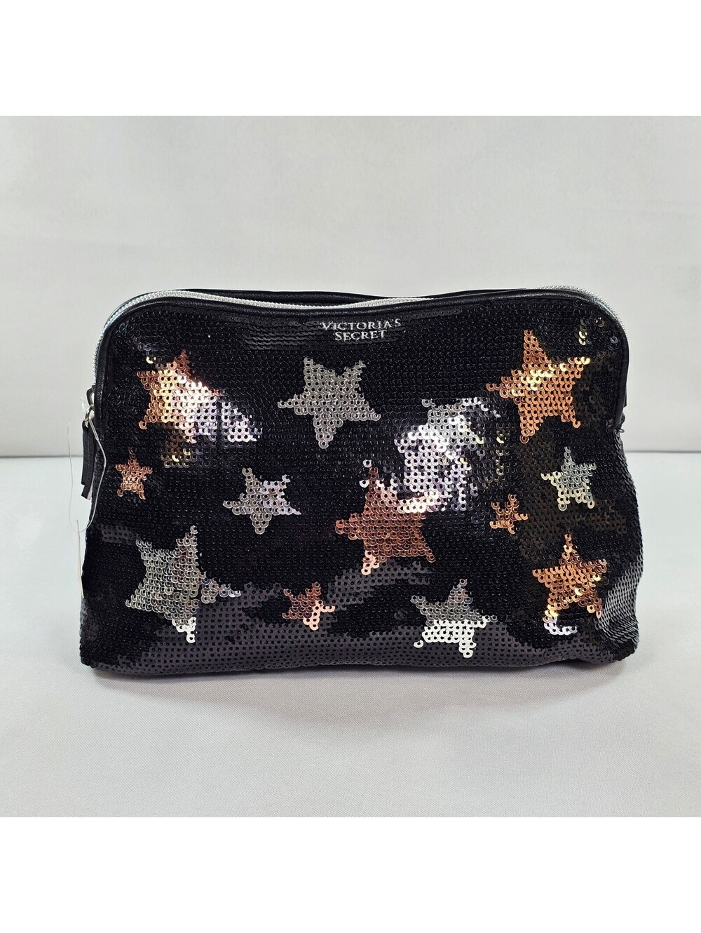 Victoria's Secret Sequin Star Makeup Bag Black Life Of The Party Cosmetic Pouch - Picture 1 of 13